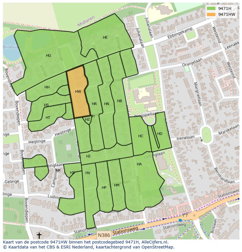 Afbeelding van het postcodegebied 9471 HW op de kaart.