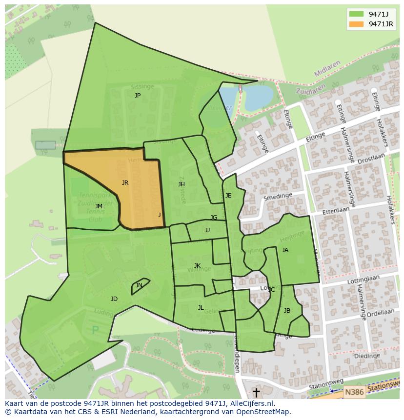 Afbeelding van het postcodegebied 9471 JR op de kaart.