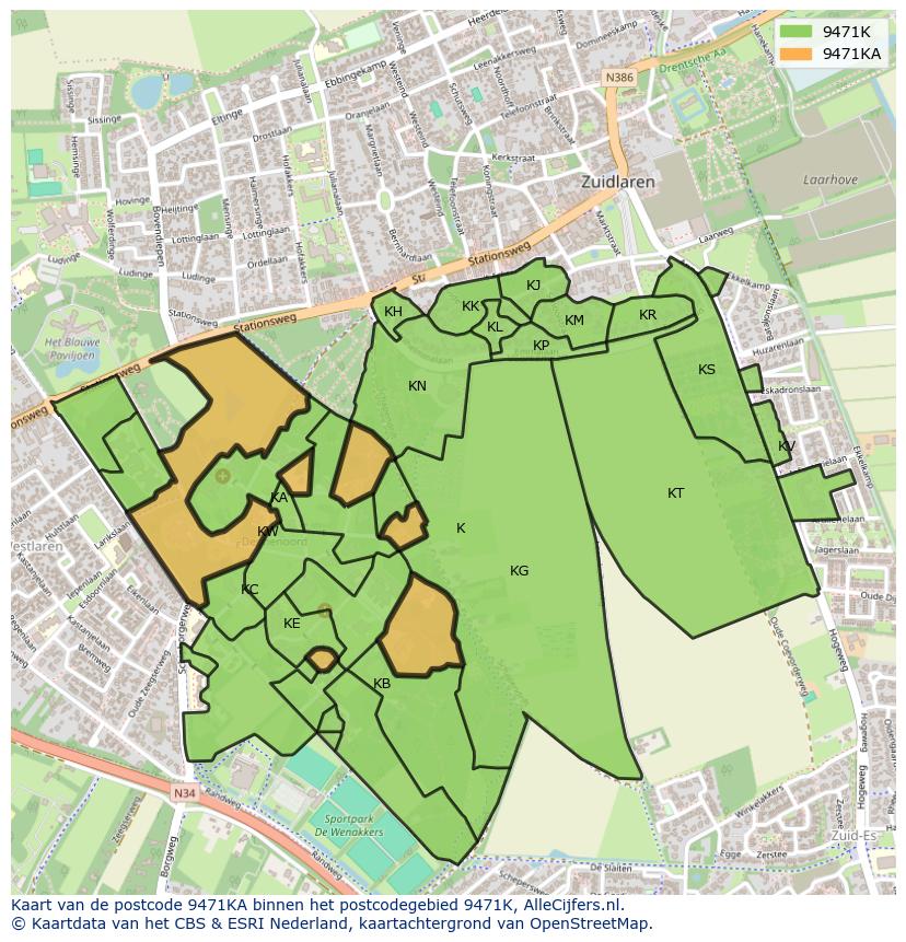 Afbeelding van het postcodegebied 9471 KA op de kaart.