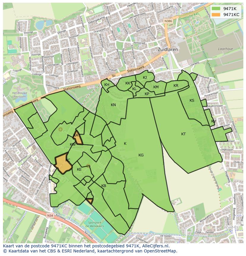 Afbeelding van het postcodegebied 9471 KC op de kaart.