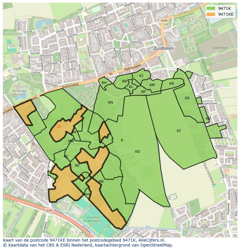 Afbeelding van het postcodegebied 9471 KE op de kaart.