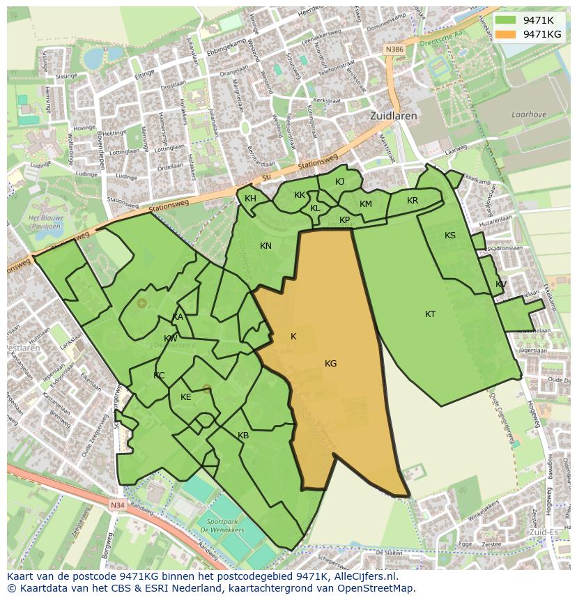 Afbeelding van het postcodegebied 9471 KG op de kaart.