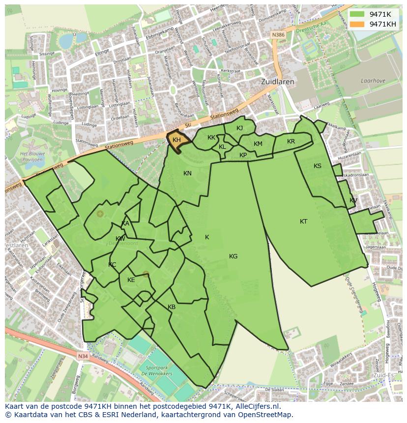 Afbeelding van het postcodegebied 9471 KH op de kaart.
