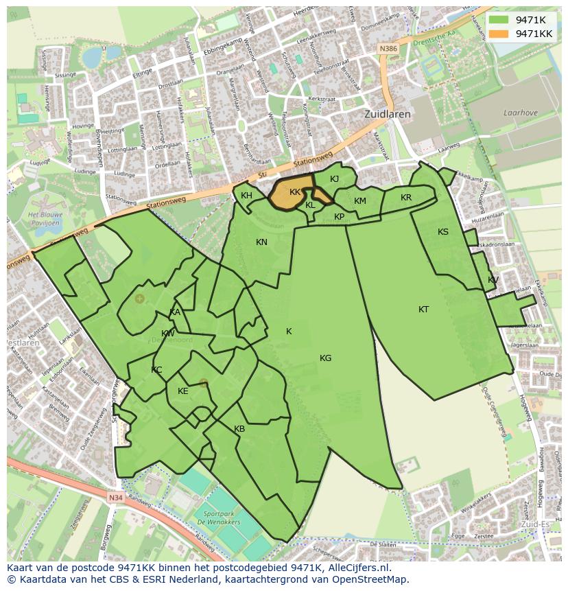 Afbeelding van het postcodegebied 9471 KK op de kaart.