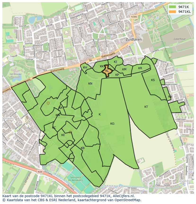 Afbeelding van het postcodegebied 9471 KL op de kaart.