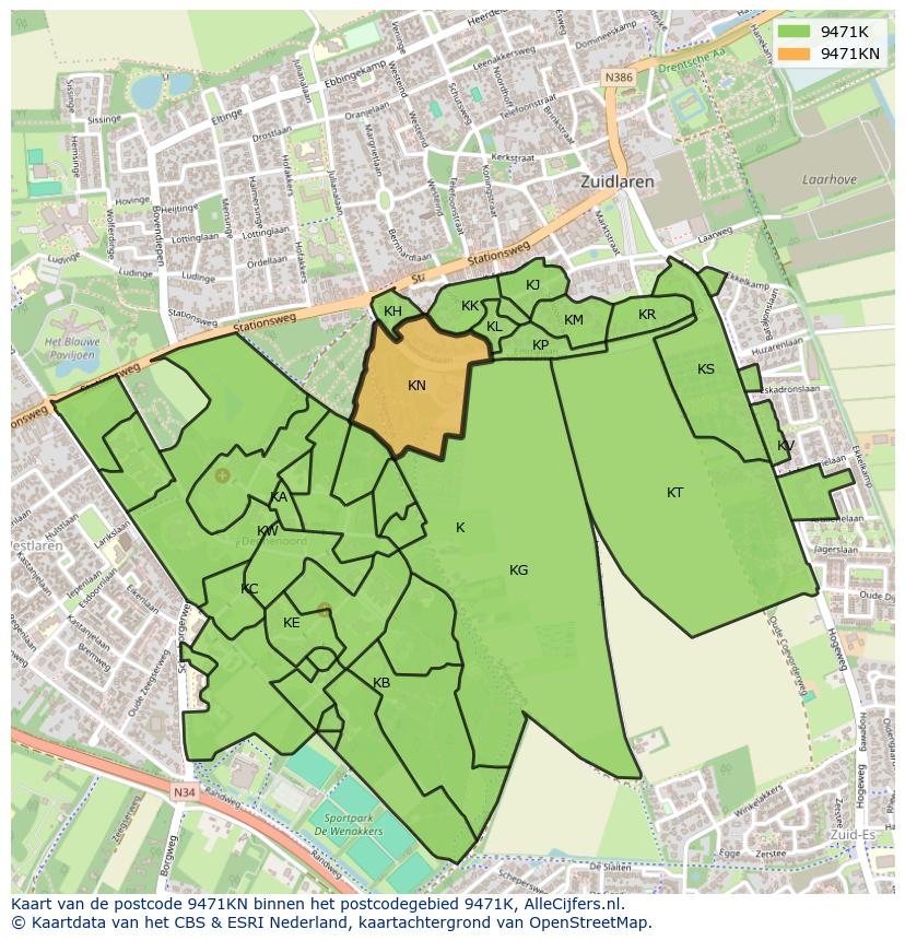 Afbeelding van het postcodegebied 9471 KN op de kaart.