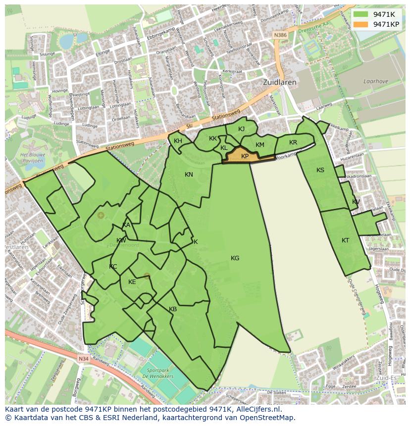 Afbeelding van het postcodegebied 9471 KP op de kaart.