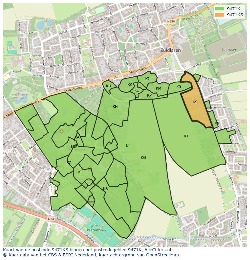 Afbeelding van het postcodegebied 9471 KS op de kaart.