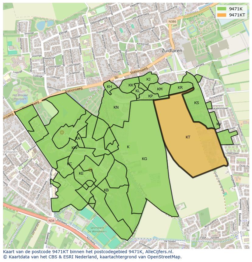 Afbeelding van het postcodegebied 9471 KT op de kaart.