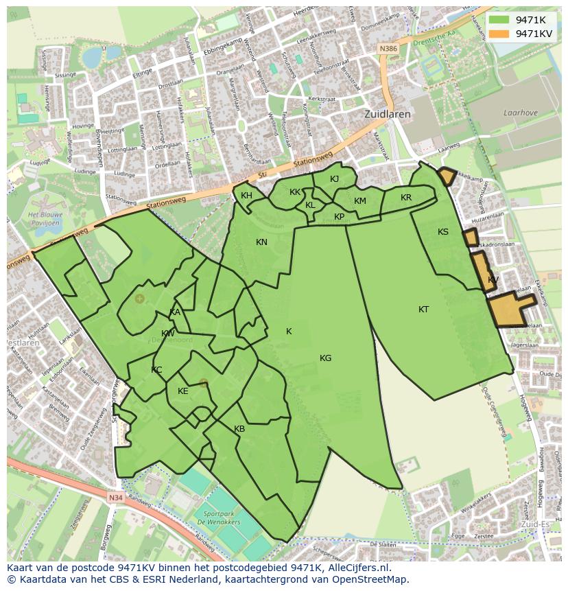 Afbeelding van het postcodegebied 9471 KV op de kaart.