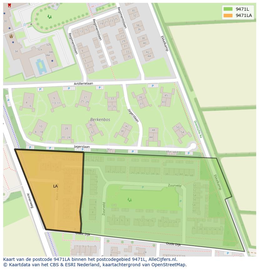 Afbeelding van het postcodegebied 9471 LA op de kaart.