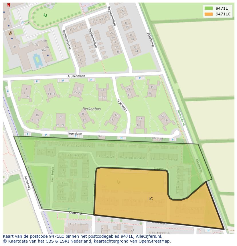 Afbeelding van het postcodegebied 9471 LC op de kaart.