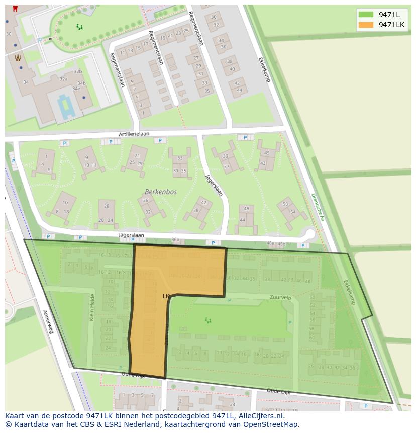 Afbeelding van het postcodegebied 9471 LK op de kaart.