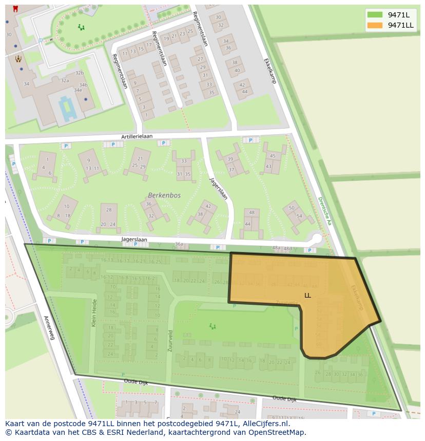 Afbeelding van het postcodegebied 9471 LL op de kaart.