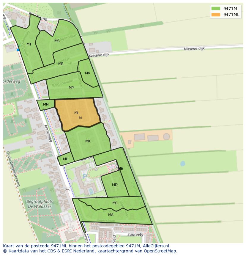 Afbeelding van het postcodegebied 9471 ML op de kaart.