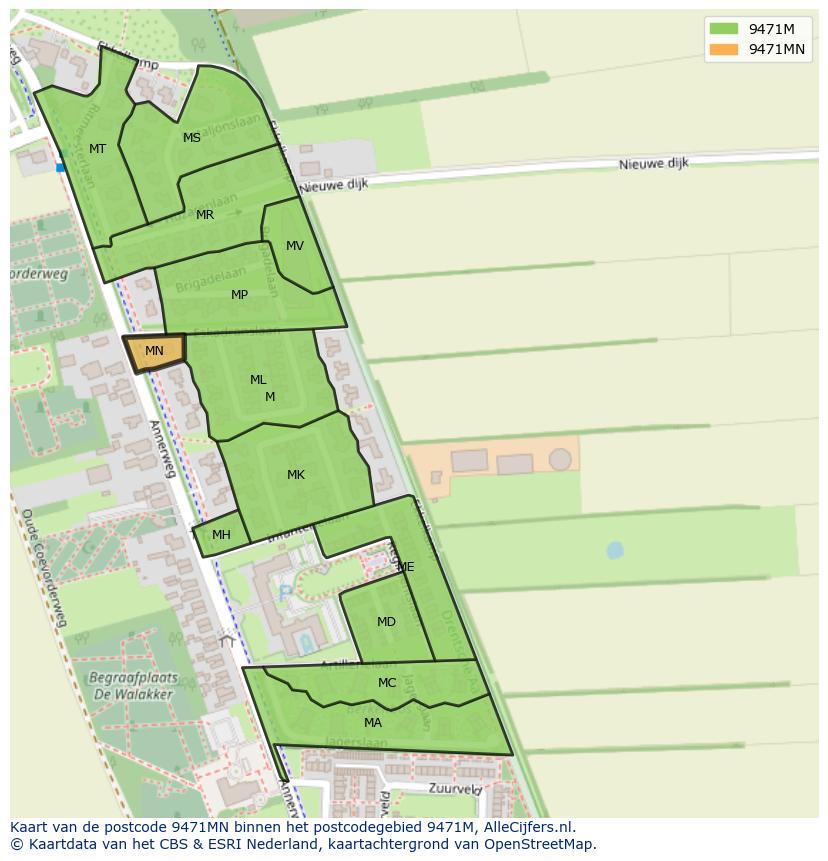 Afbeelding van het postcodegebied 9471 MN op de kaart.