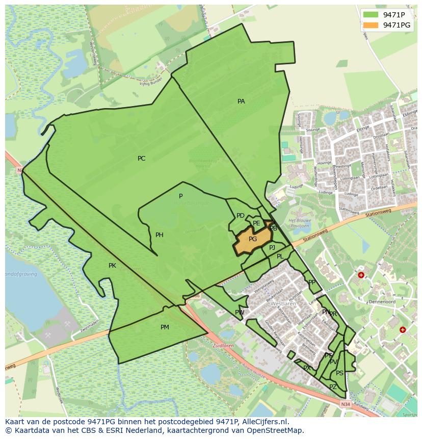 Afbeelding van het postcodegebied 9471 PG op de kaart.