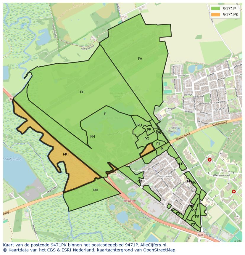 Afbeelding van het postcodegebied 9471 PK op de kaart.