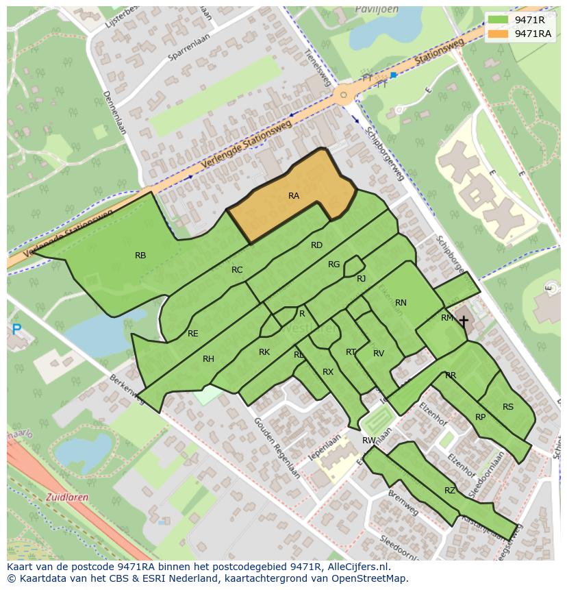 Afbeelding van het postcodegebied 9471 RA op de kaart.