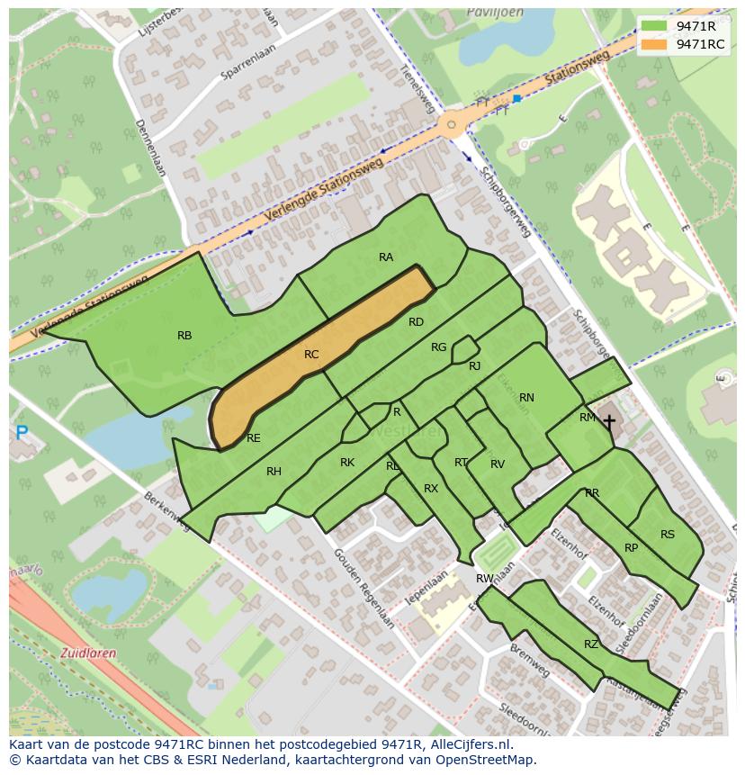 Afbeelding van het postcodegebied 9471 RC op de kaart.