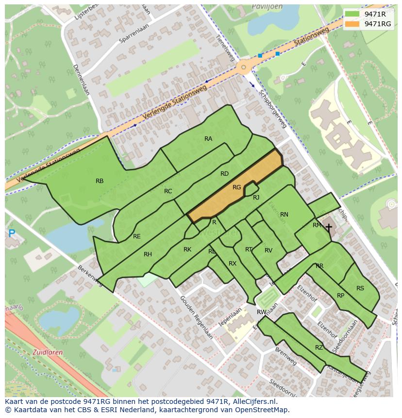 Afbeelding van het postcodegebied 9471 RG op de kaart.