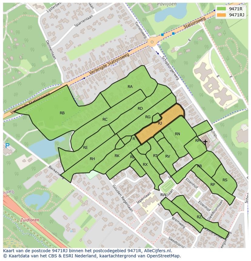 Afbeelding van het postcodegebied 9471 RJ op de kaart.