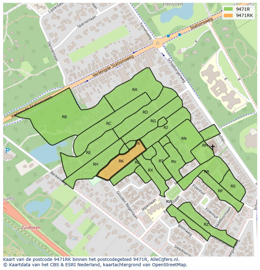 Afbeelding van het postcodegebied 9471 RK op de kaart.