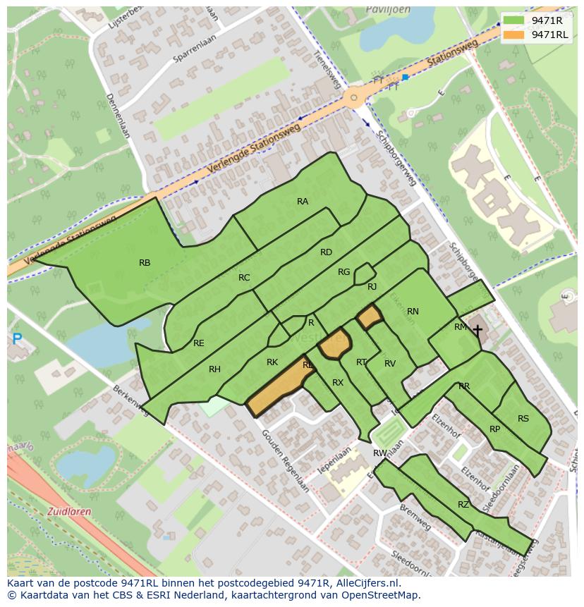 Afbeelding van het postcodegebied 9471 RL op de kaart.