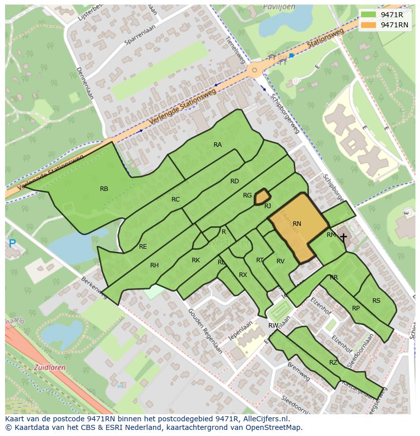 Afbeelding van het postcodegebied 9471 RN op de kaart.
