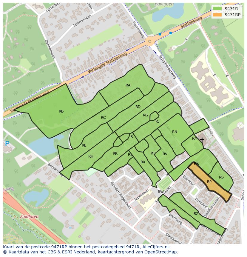 Afbeelding van het postcodegebied 9471 RP op de kaart.