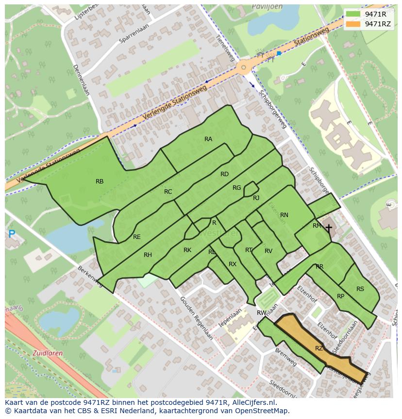 Afbeelding van het postcodegebied 9471 RZ op de kaart.