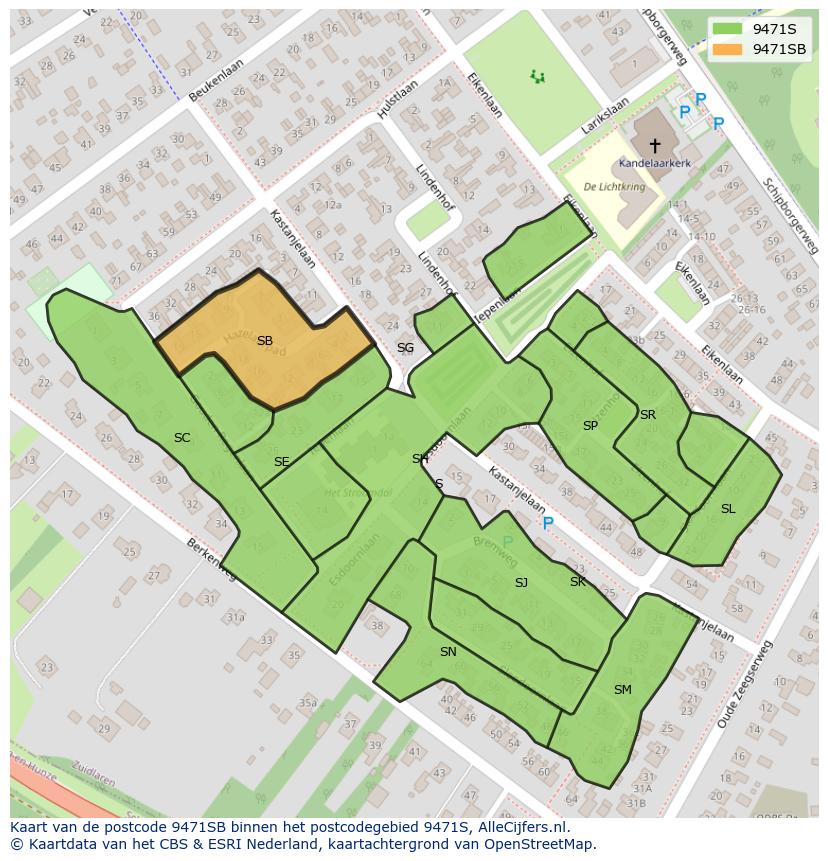 Afbeelding van het postcodegebied 9471 SB op de kaart.