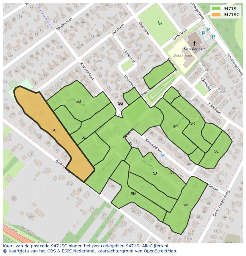 Afbeelding van het postcodegebied 9471 SC op de kaart.