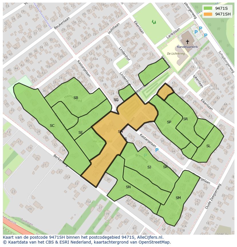 Afbeelding van het postcodegebied 9471 SH op de kaart.