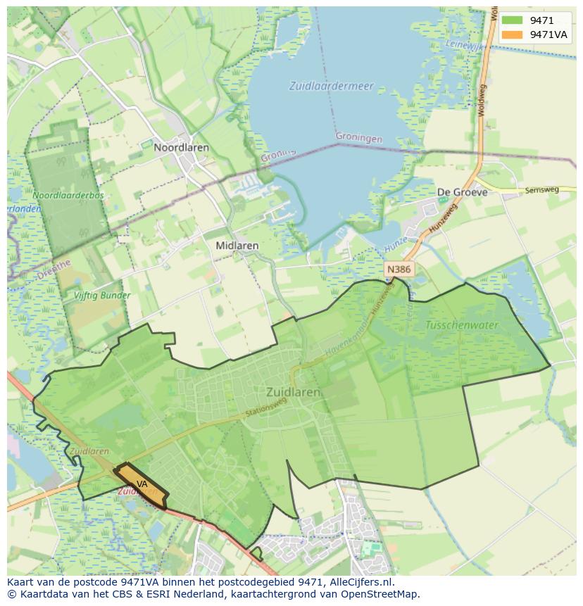 Afbeelding van het postcodegebied 9471 VA op de kaart.