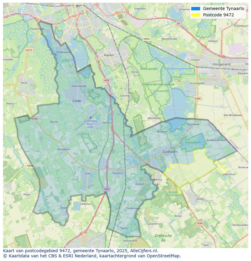 Afbeelding van het postcodegebied 9472 op de kaart.