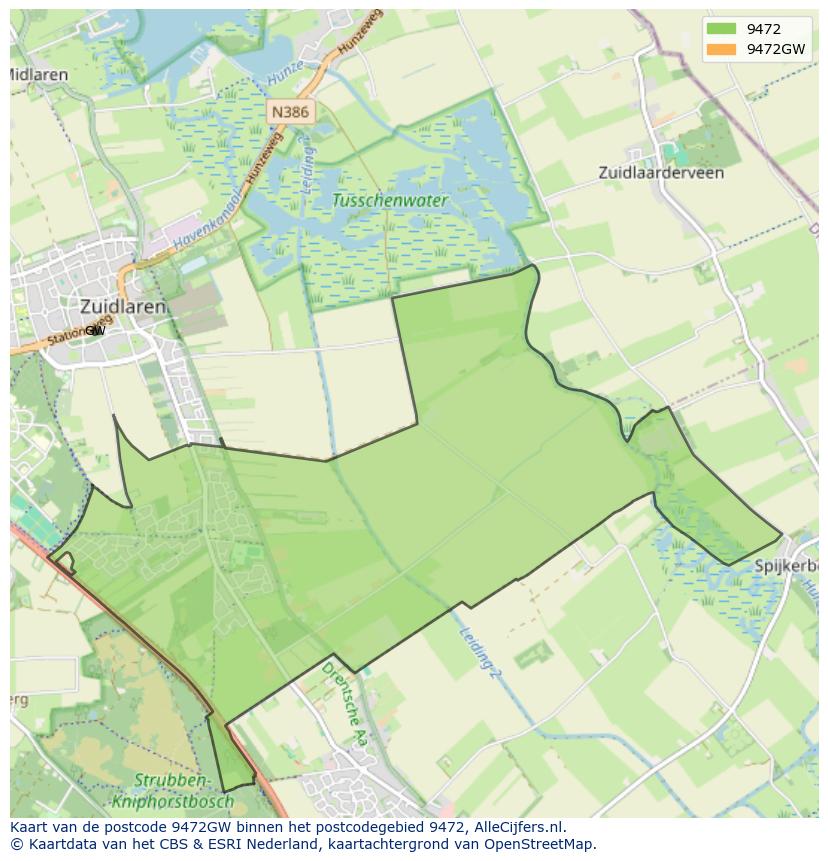Afbeelding van het postcodegebied 9472 GW op de kaart.