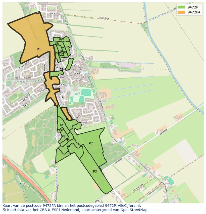 Afbeelding van het postcodegebied 9472 PA op de kaart.