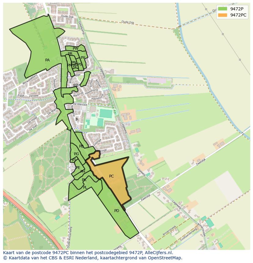 Afbeelding van het postcodegebied 9472 PC op de kaart.