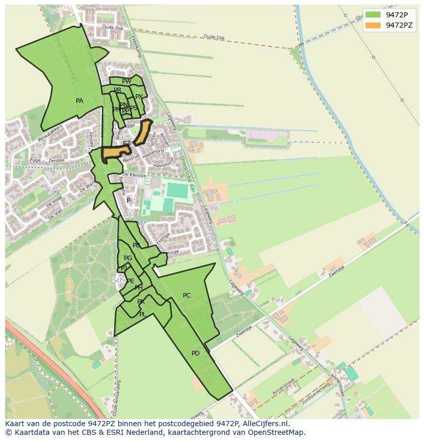 Afbeelding van het postcodegebied 9472 PZ op de kaart.