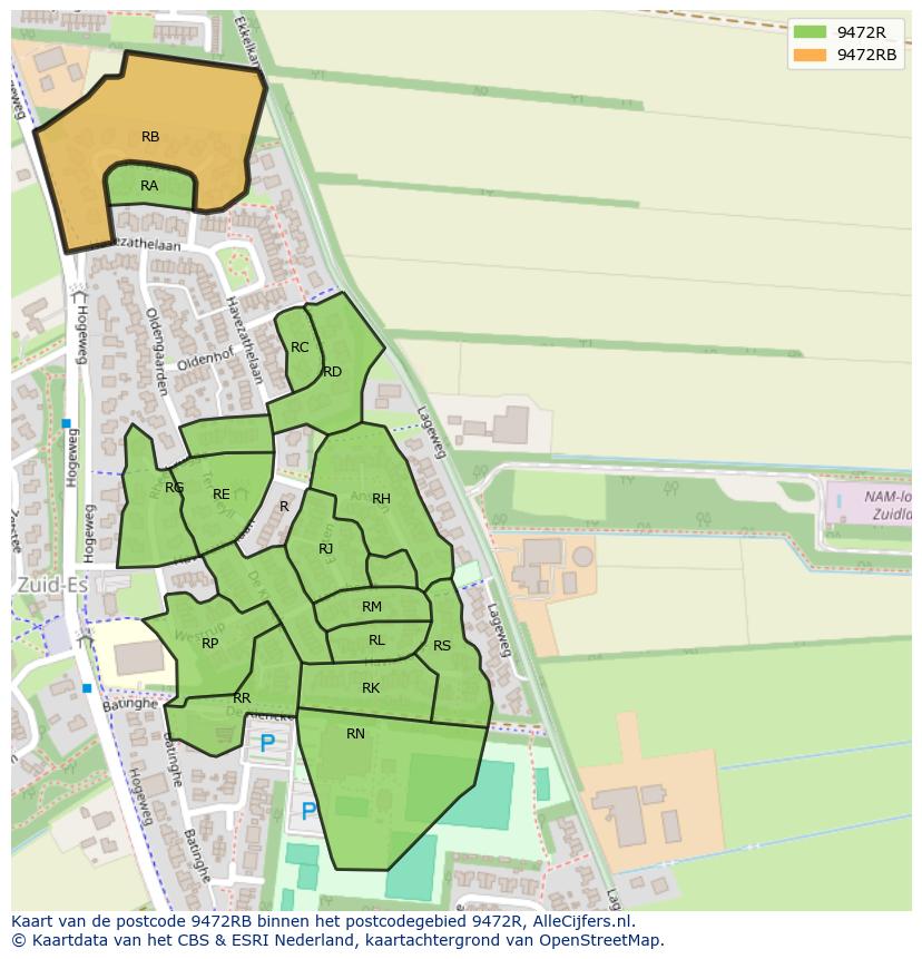 Afbeelding van het postcodegebied 9472 RB op de kaart.