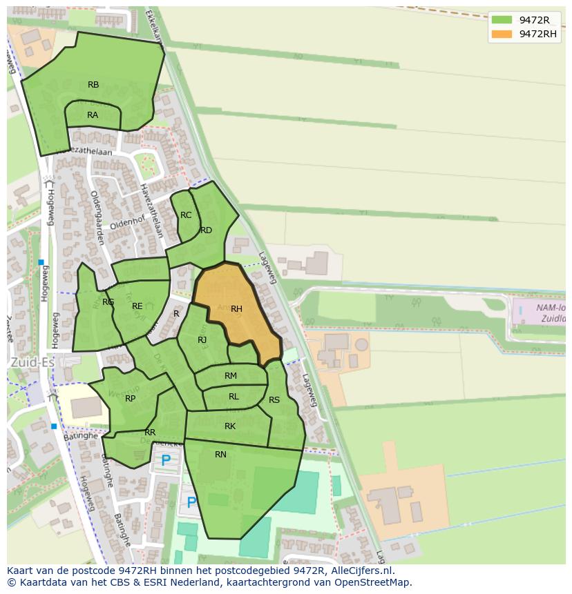 Afbeelding van het postcodegebied 9472 RH op de kaart.