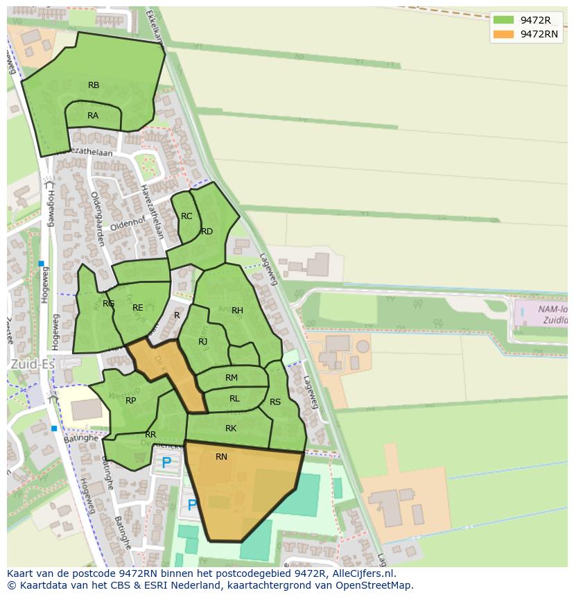 Afbeelding van het postcodegebied 9472 RN op de kaart.