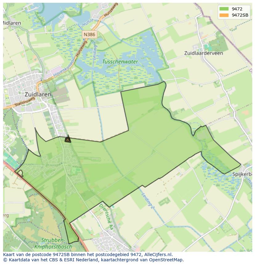 Afbeelding van het postcodegebied 9472 SB op de kaart.