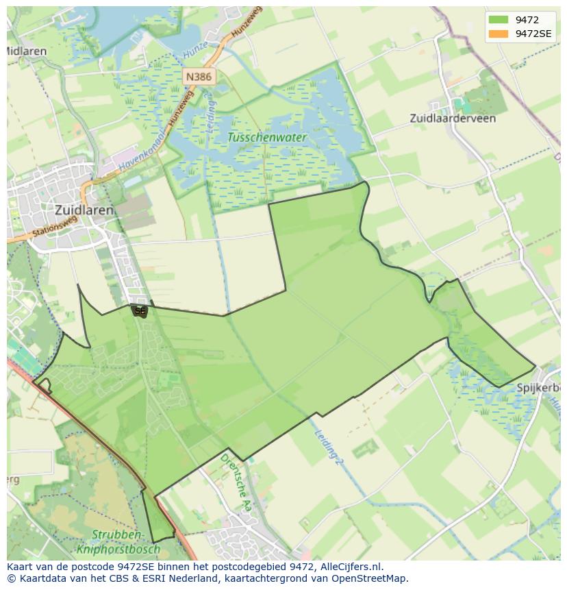 Afbeelding van het postcodegebied 9472 SE op de kaart.