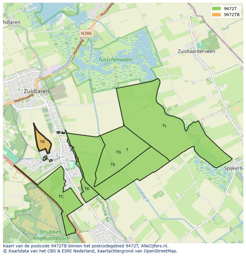 Afbeelding van het postcodegebied 9472 TB op de kaart.