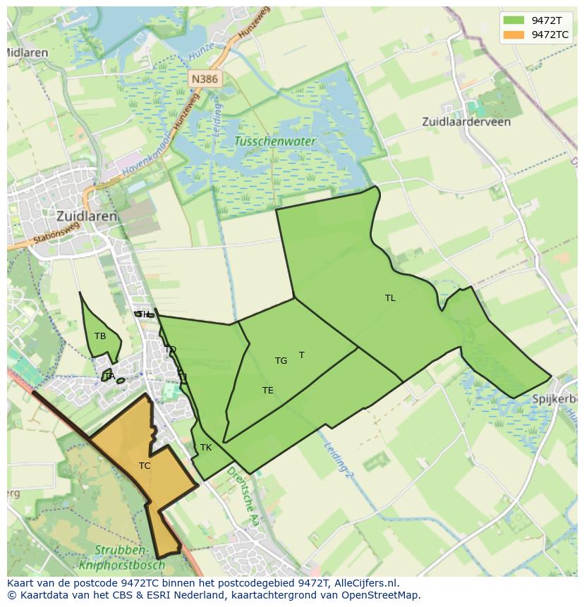 Afbeelding van het postcodegebied 9472 TC op de kaart.