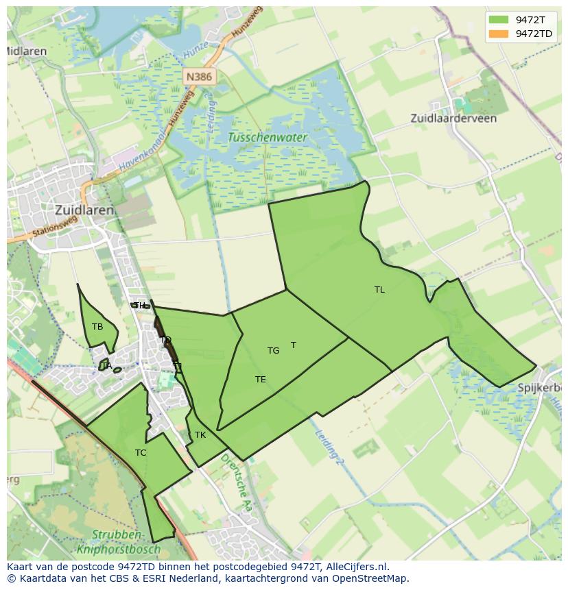 Afbeelding van het postcodegebied 9472 TD op de kaart.
