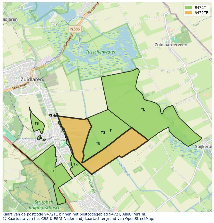 Afbeelding van het postcodegebied 9472 TE op de kaart.