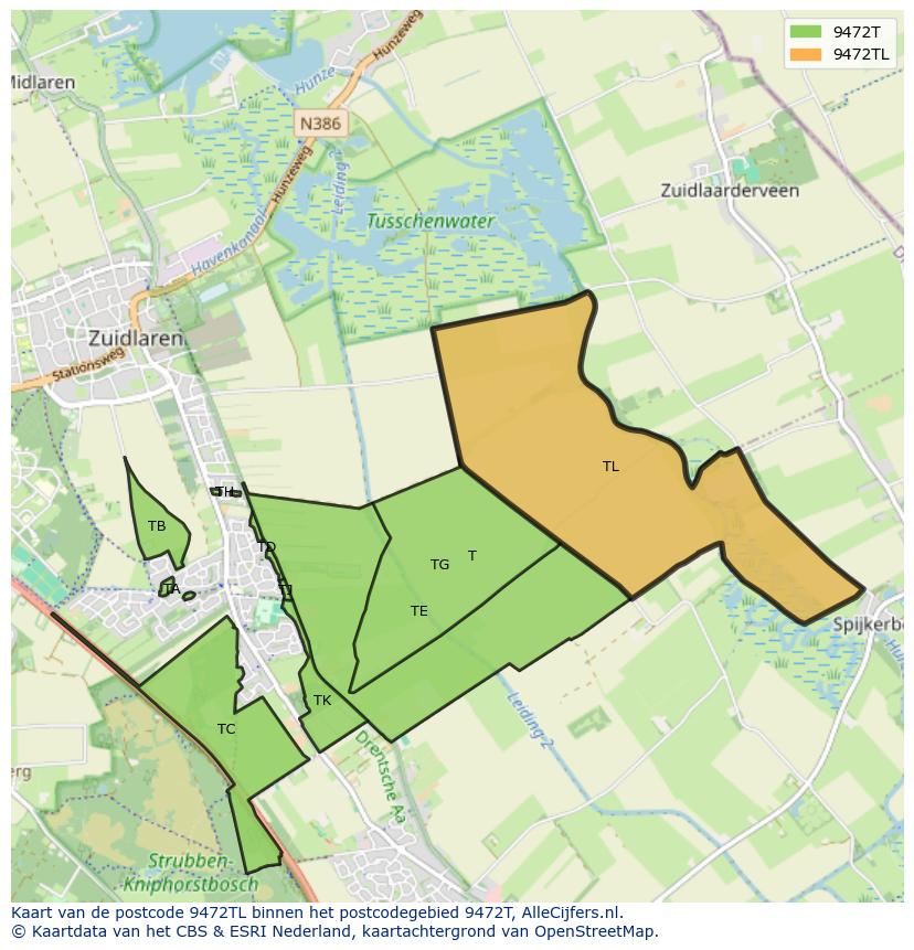 Afbeelding van het postcodegebied 9472 TL op de kaart.